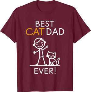 Best Cat Dad Ever Whimsical Line Art T-Shirt - T-Shirt | Maroon