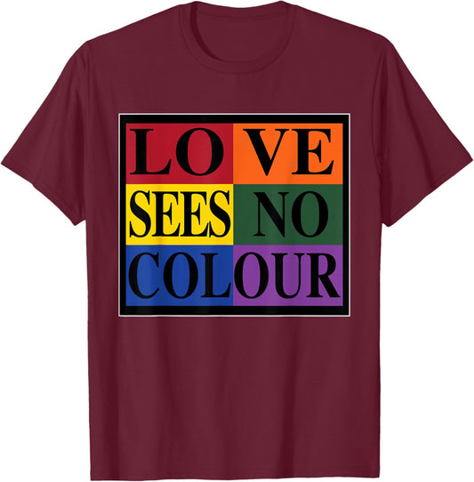Love Sees No Colour | Cross Colours Retro 1990's Vintage T-Shirt - T-Shirt | Maroon