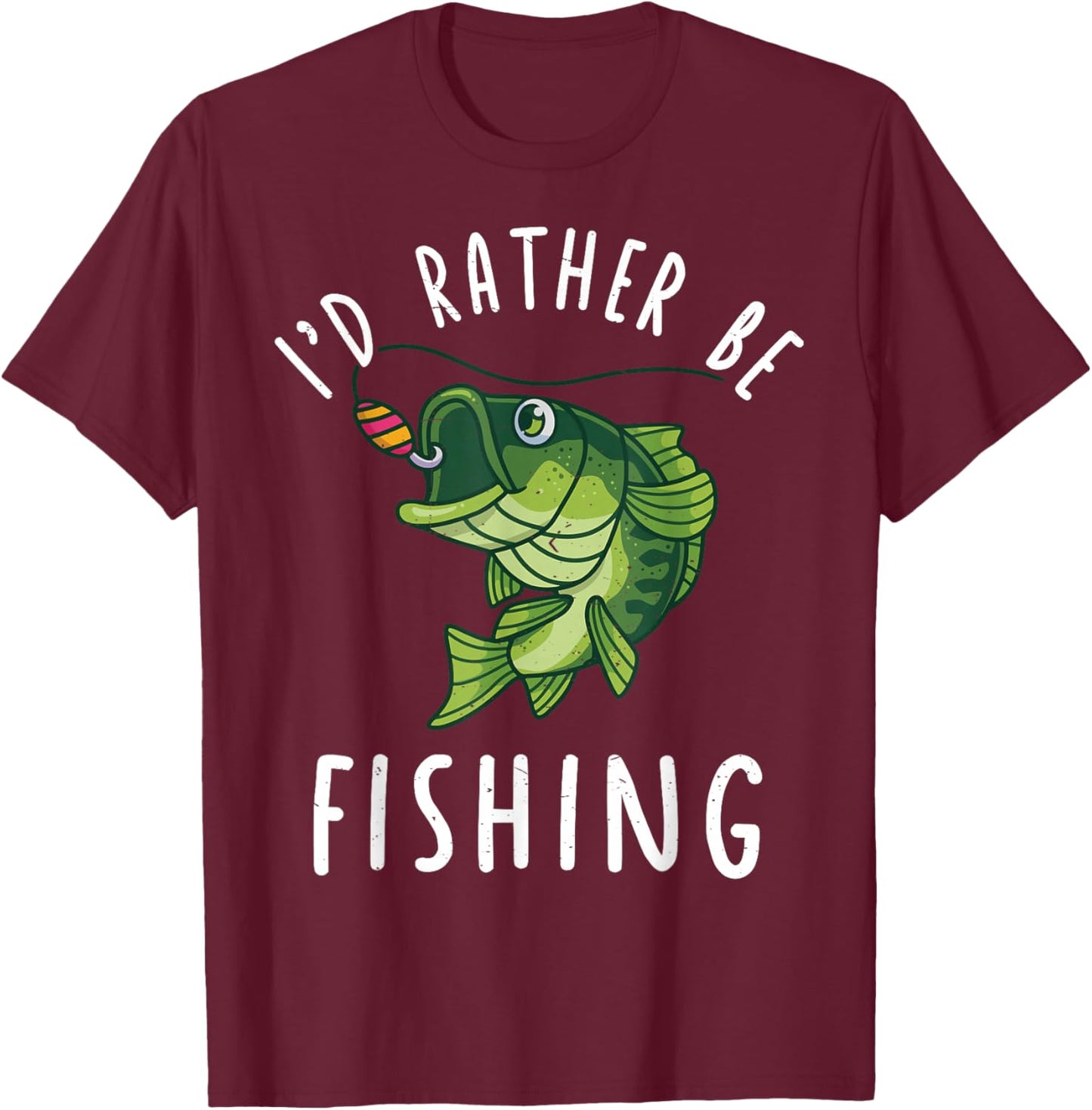 Kids I'd Rather Fishing Bass Fish Youth Boy Funny Fisherman T-Shirt - T-Shirt | Maroon