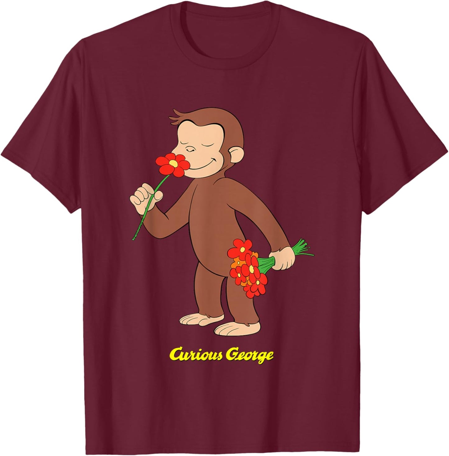 Curious George Stop and Smell The Flowers T-Shirt - T-Shirt | Maroon