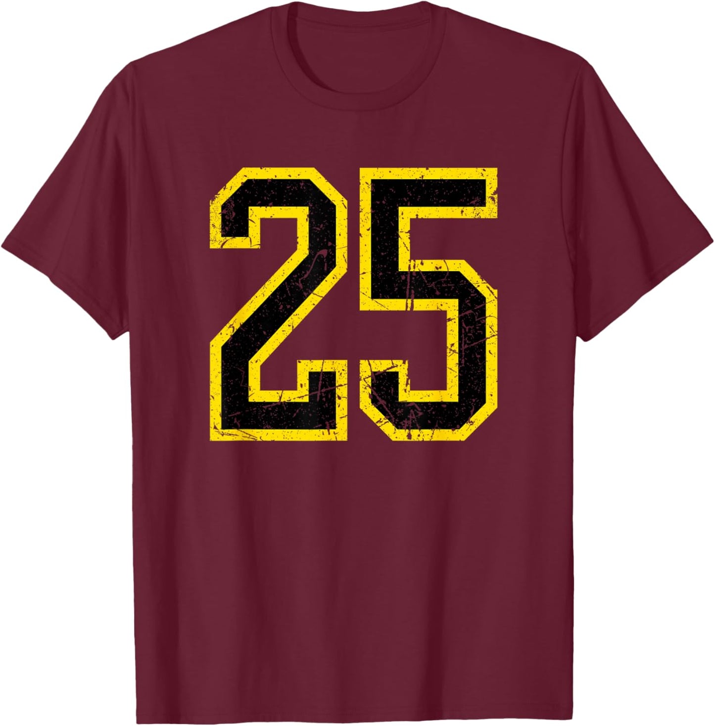Vintage Number #25 Yellow Black Varsity Number T-Shirt - T-Shirt | Maroon