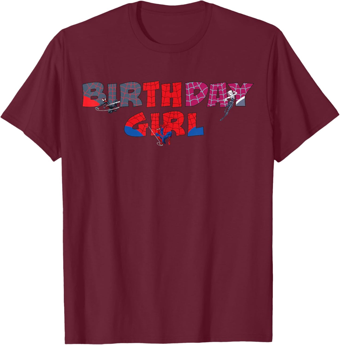 Marvel Spider-Man Birthday Girl Team Spidey Party T-Shirt - T-Shirt | Maroon