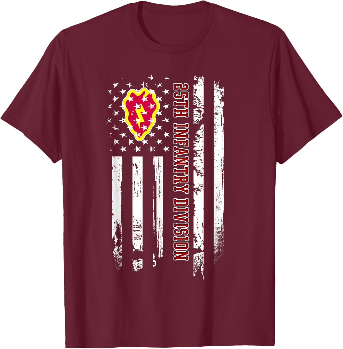 25th Infantry Division American Flag Military Veterans Day T-Shirt - T-Shirt | Maroon