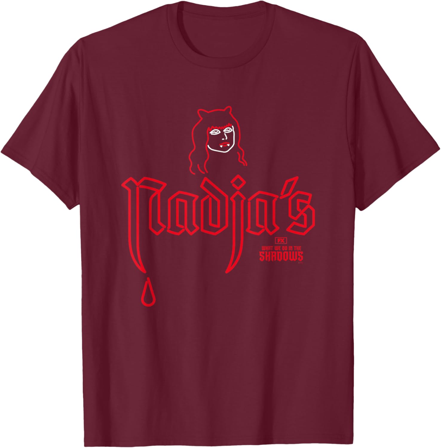 What We Do in The Shadows Iconic Nadja's Nightclub Big Logo T-Shirt - T-Shirt | Maroon