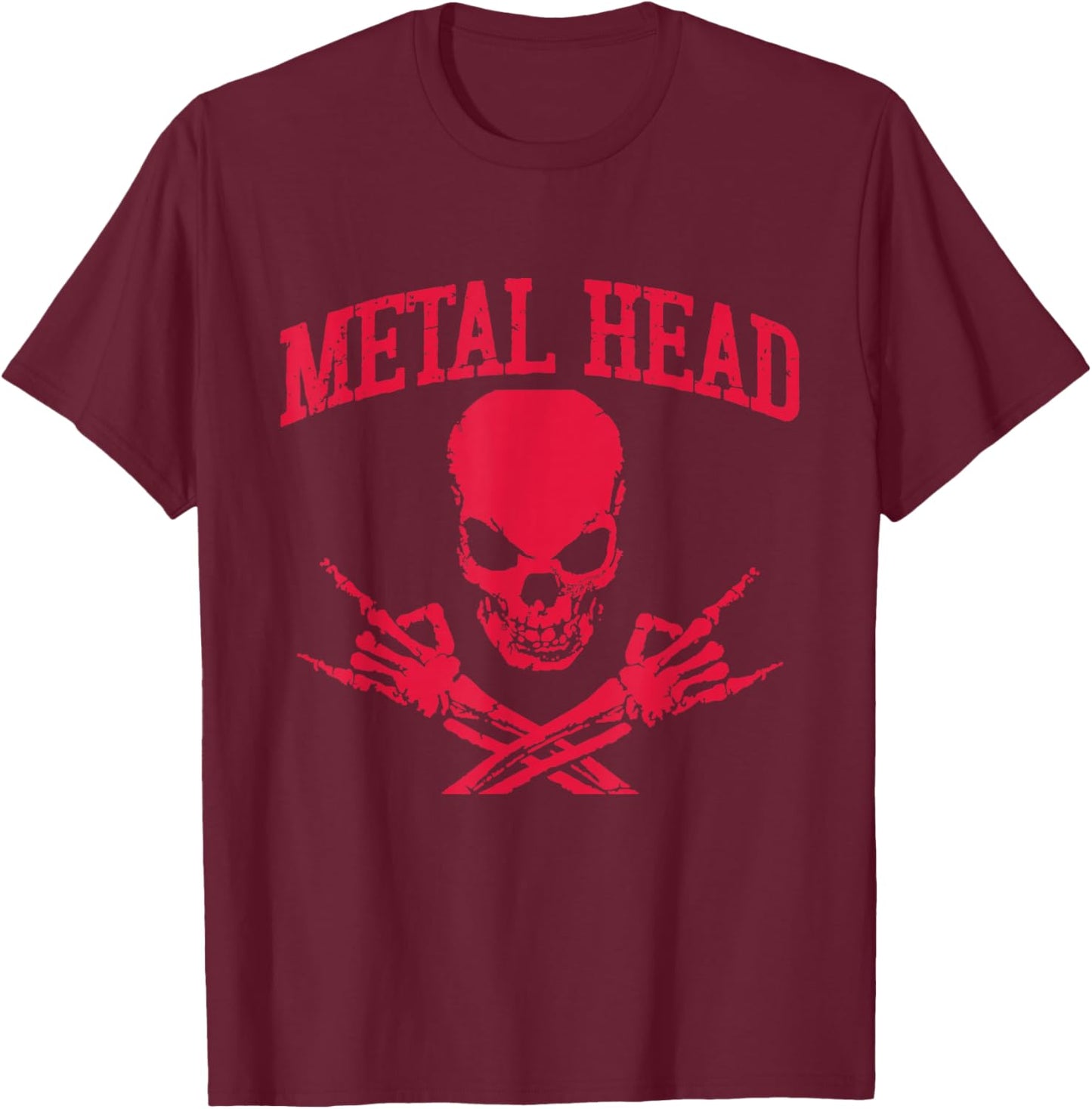 Metal Head Hard Rock N Roll Heavy Metal Music Hand Horns T-Shirt - T-Shirt | Maroon