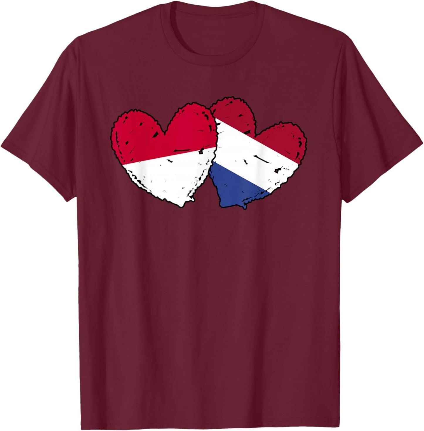Indonesia Netherlands Hearts Flag Indonesian Dutch Flags T-Shirt - T-Shirt | Maroon