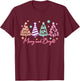 Merry and Bright Tree Neon Christmas T-Shirt - T-Shirt | Maroon