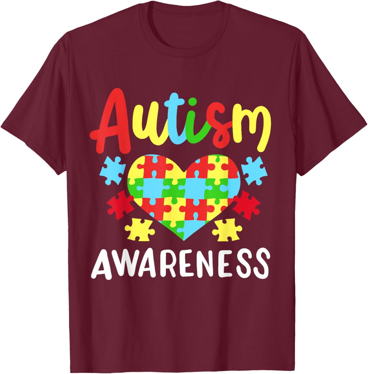 Autism Awareness , Small, Black T-Shirt - T-Shirt | Maroon