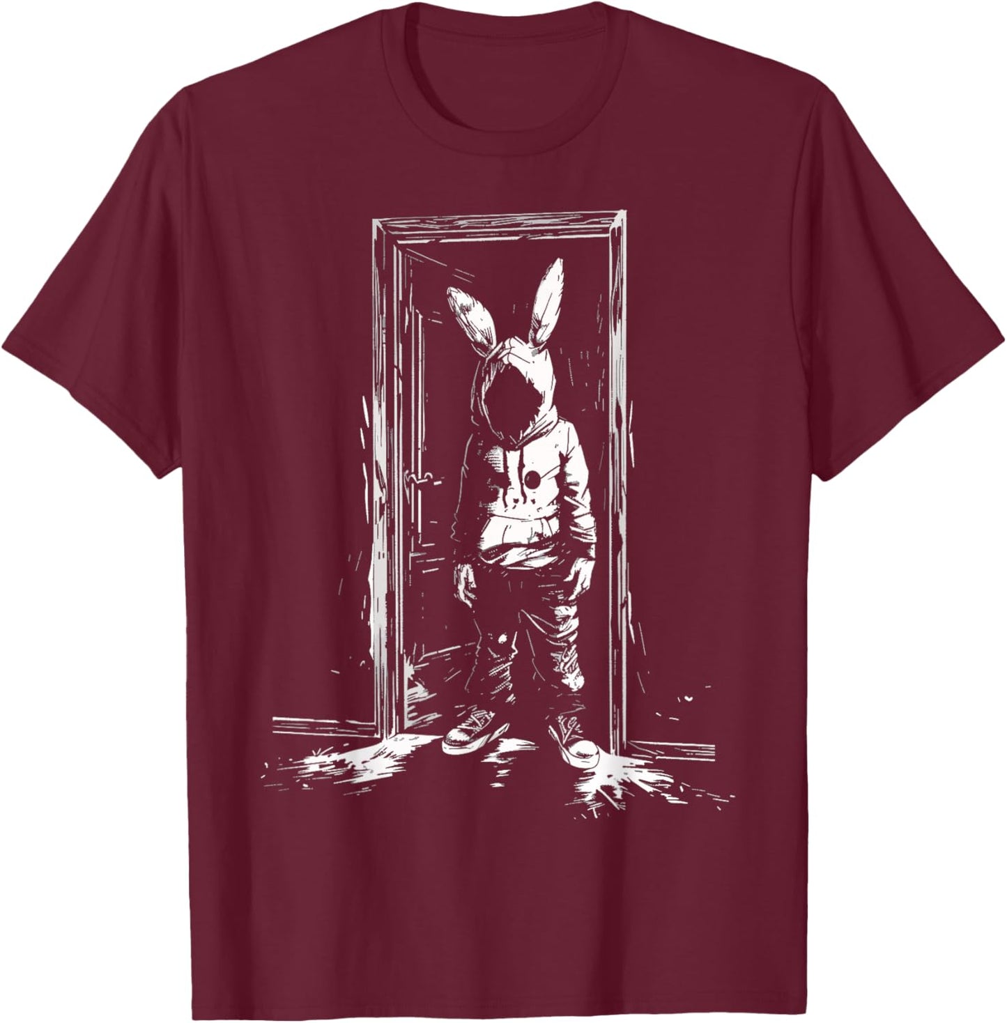 Horror Bunny Mask Man Rabbit Alt Goth Slasher Creepy Door T-Shirt - T-Shirt | Maroon