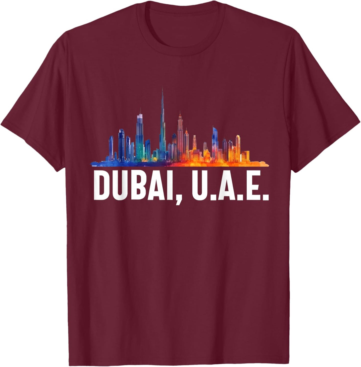 Dubai Souvenir Skyline UAE United Arab Emirate Reminder T-Shirt - T-Shirt | Maroon