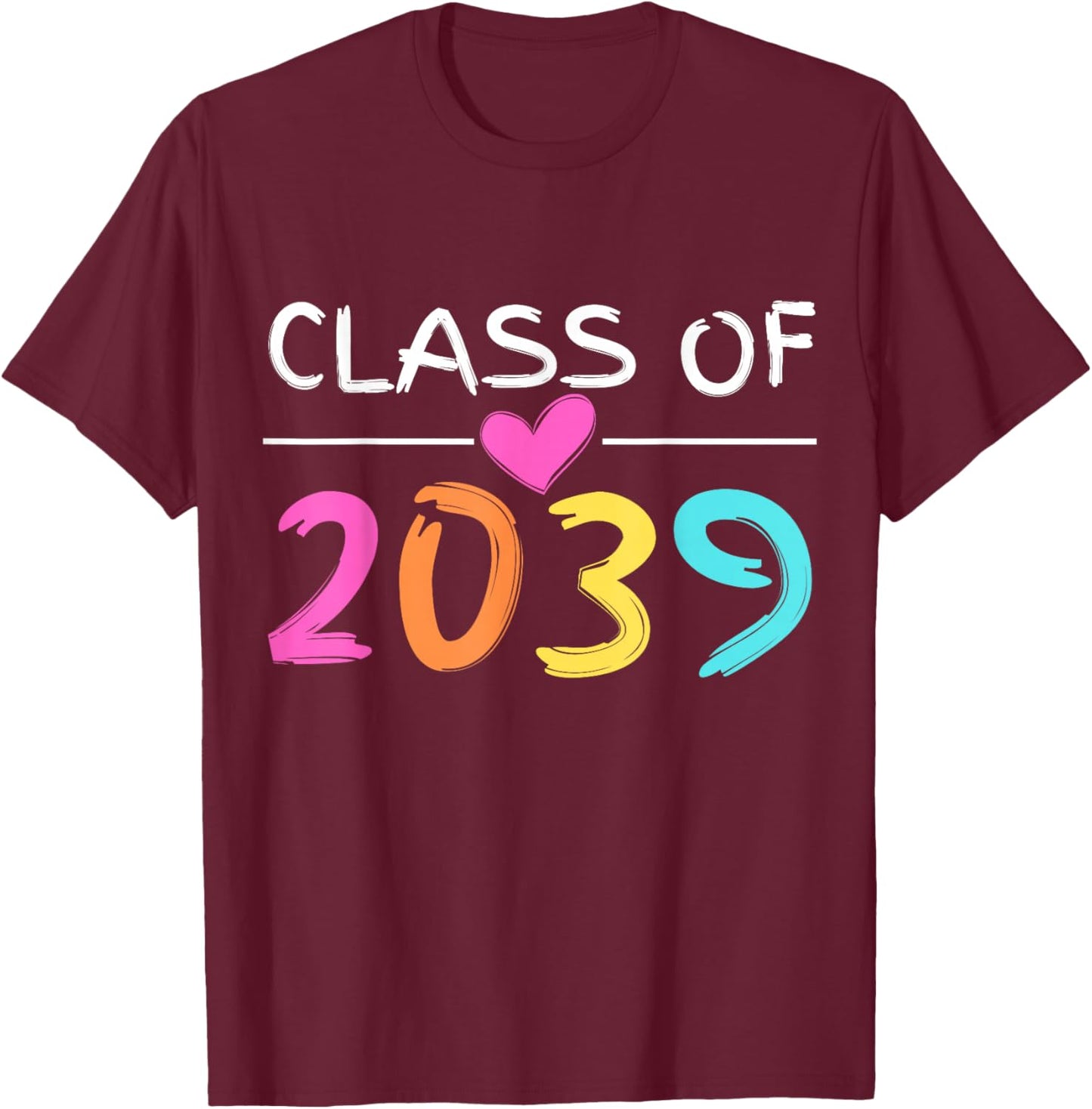 Class of 2039 Grow with Me Shirt Back School Colors Heart T-Shirt - T-Shirt | Maroon