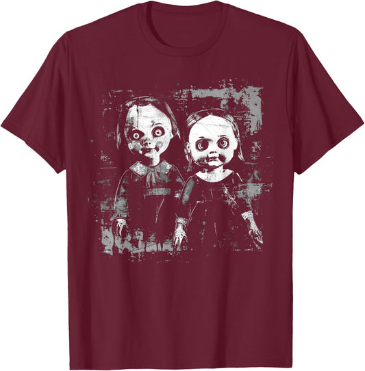 Horror Haunted Doll Creepy Toy Halloween Goth Alt Scary Emo , Small, Black T-Shirt - T-Shirt | Maroon