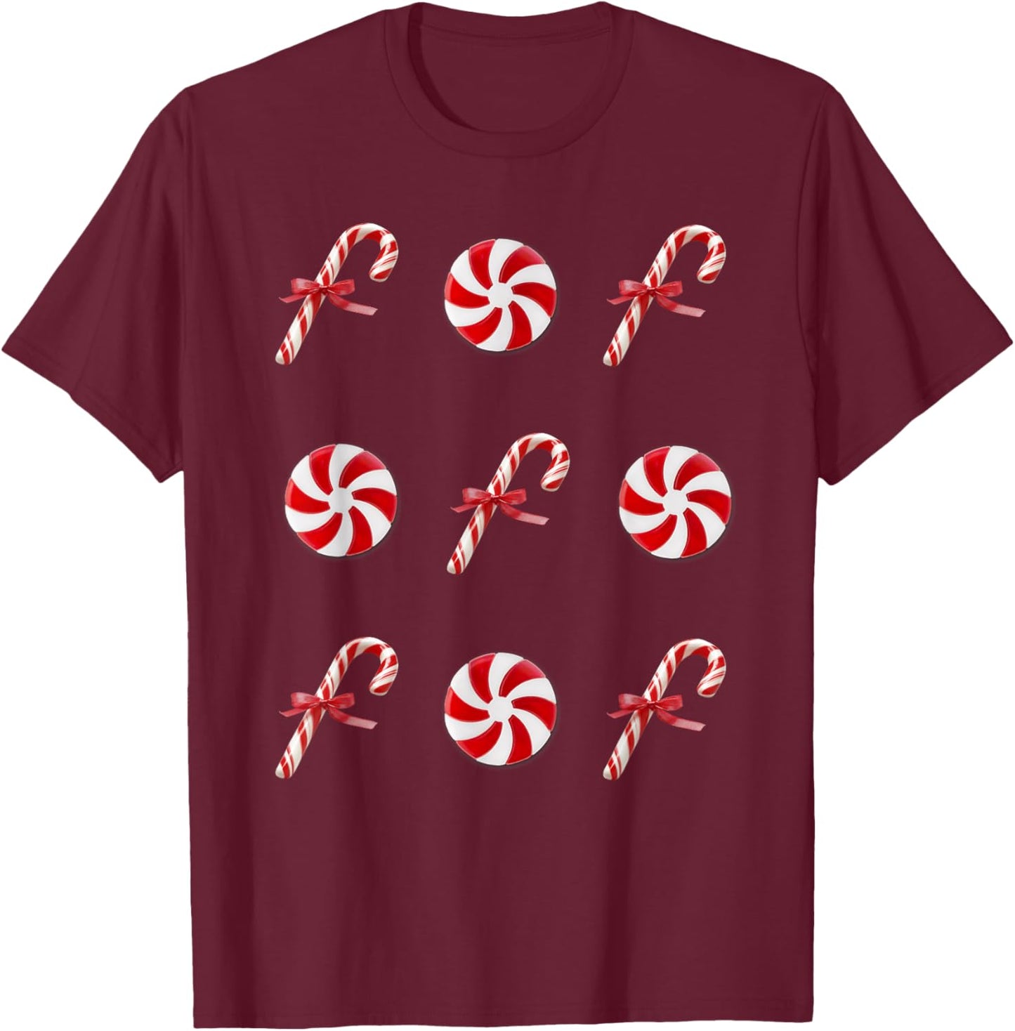 Peppermint Candy Cane Christmas T-Shirt - T-Shirt | Maroon