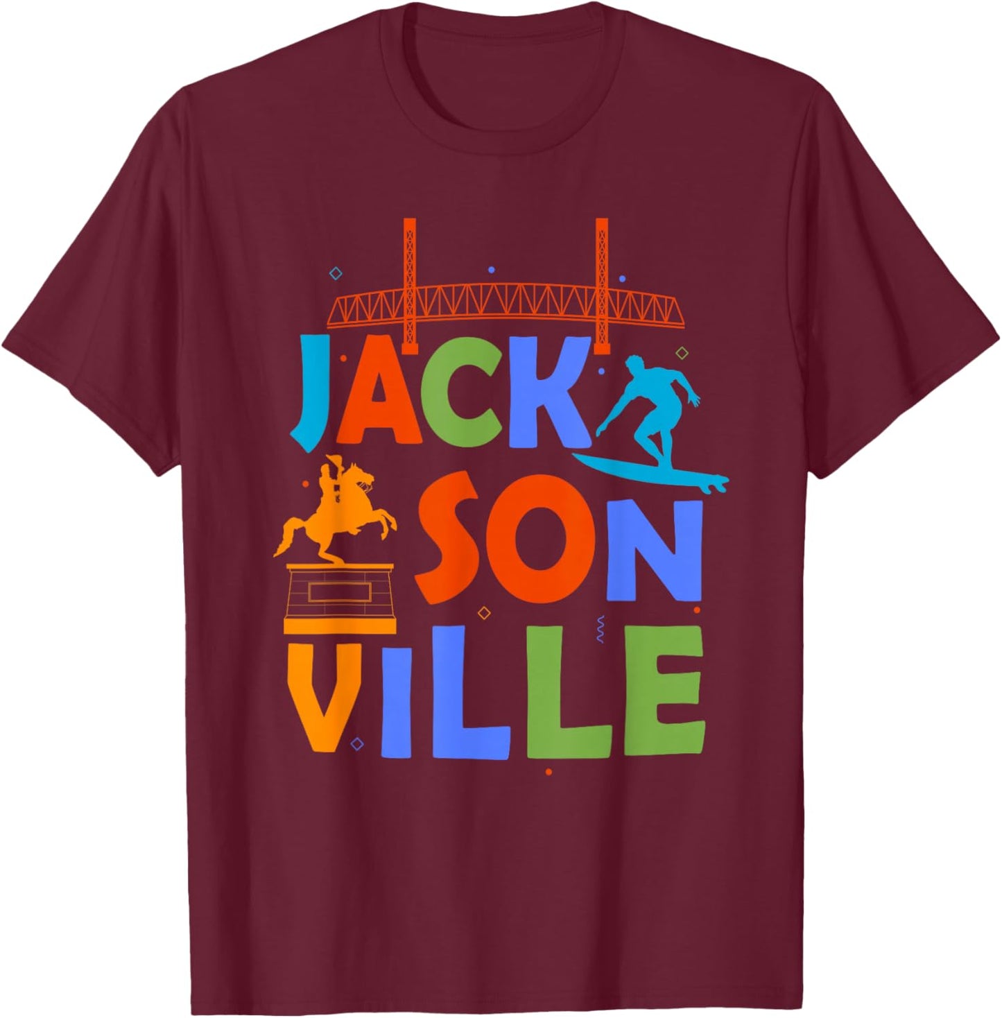 Jacksonville Souvenir Surfing Florida Skyline Jacksonville T-Shirt - T-Shirt | Maroon