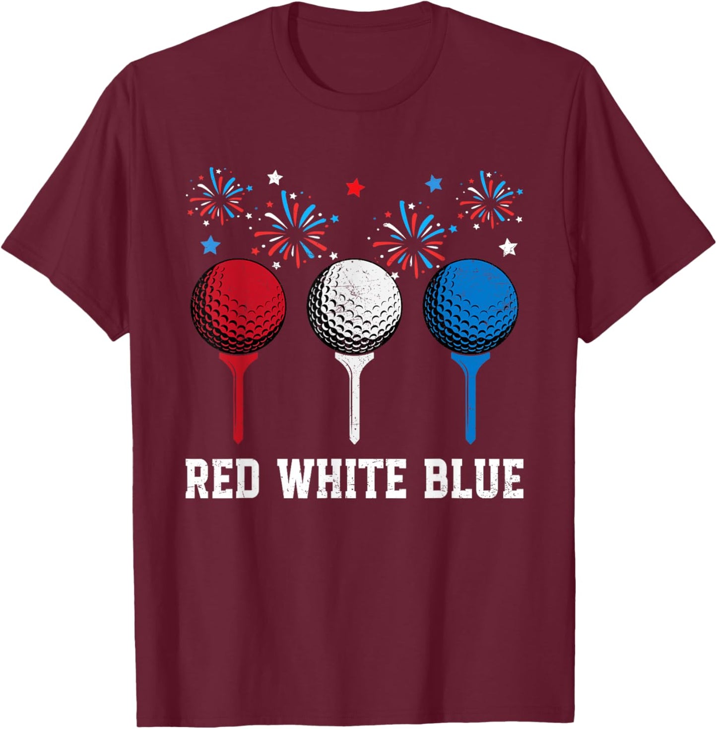 Red White Blue Golf Patriotic Golf 4th Of July Golf Outfits Women Kids Men T-Shirt - T-Shirt | Maroon