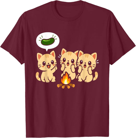 Funny Cute Cats Scared of Cucumber - Frightened of Zucchini T-Shirt - T-Shirt | Maroon