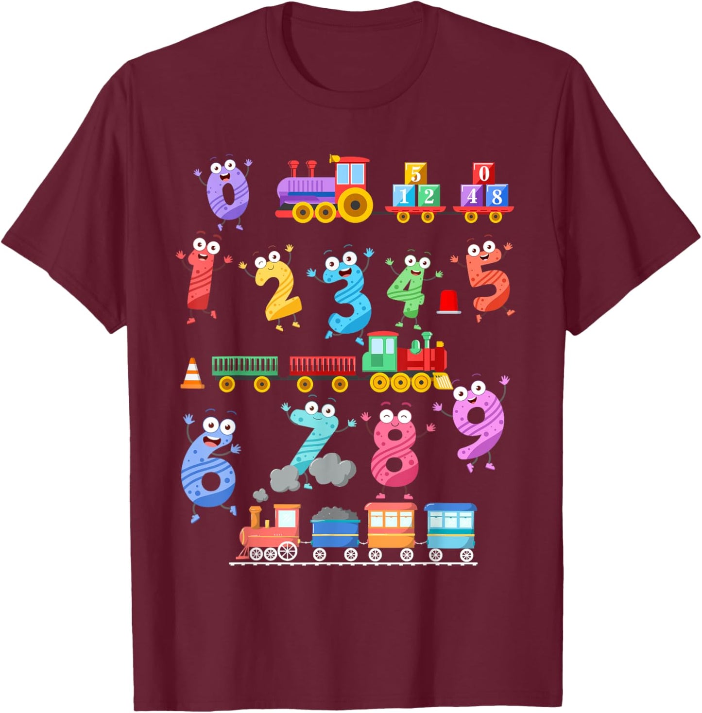 Maths Day Numbers Idea For Kids Train Themed Maths Number T-Shirt - T-Shirt | Maroon
