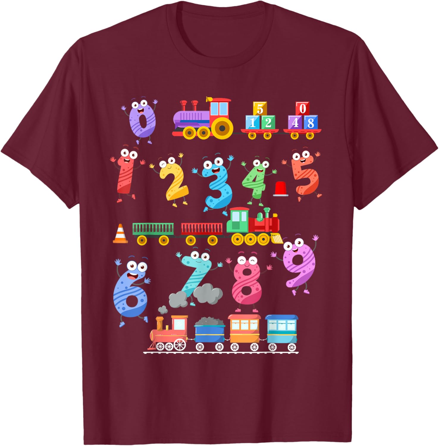 Maths Day Numbers Idea For Kids Train Themed Maths Number T-Shirt - T-Shirt | Maroon