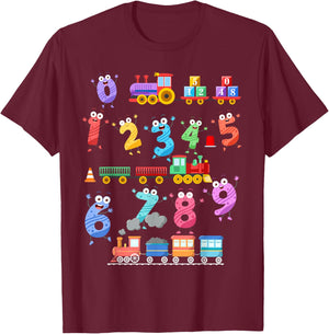 Maths Day Numbers Idea For Kids Train Themed Maths Number T-Shirt - T-Shirt | Maroon