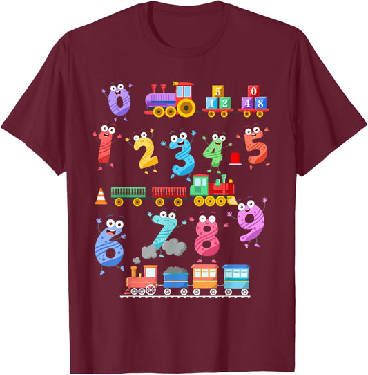 Maths Day Numbers Idea For Kids Train Themed Maths Number T-Shirt - T-Shirt | Maroon