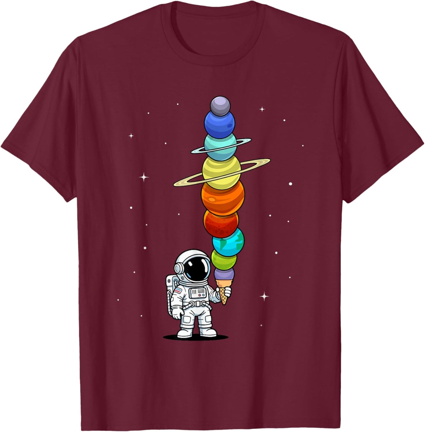 Space Astronaut Ice Cream Cone Planets Solar Systems Boys T-Shirt - T-Shirt | Maroon