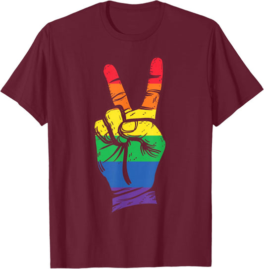 LGBT Pride Flag Peace Sign T-Shirt - T-Shirt | Maroon