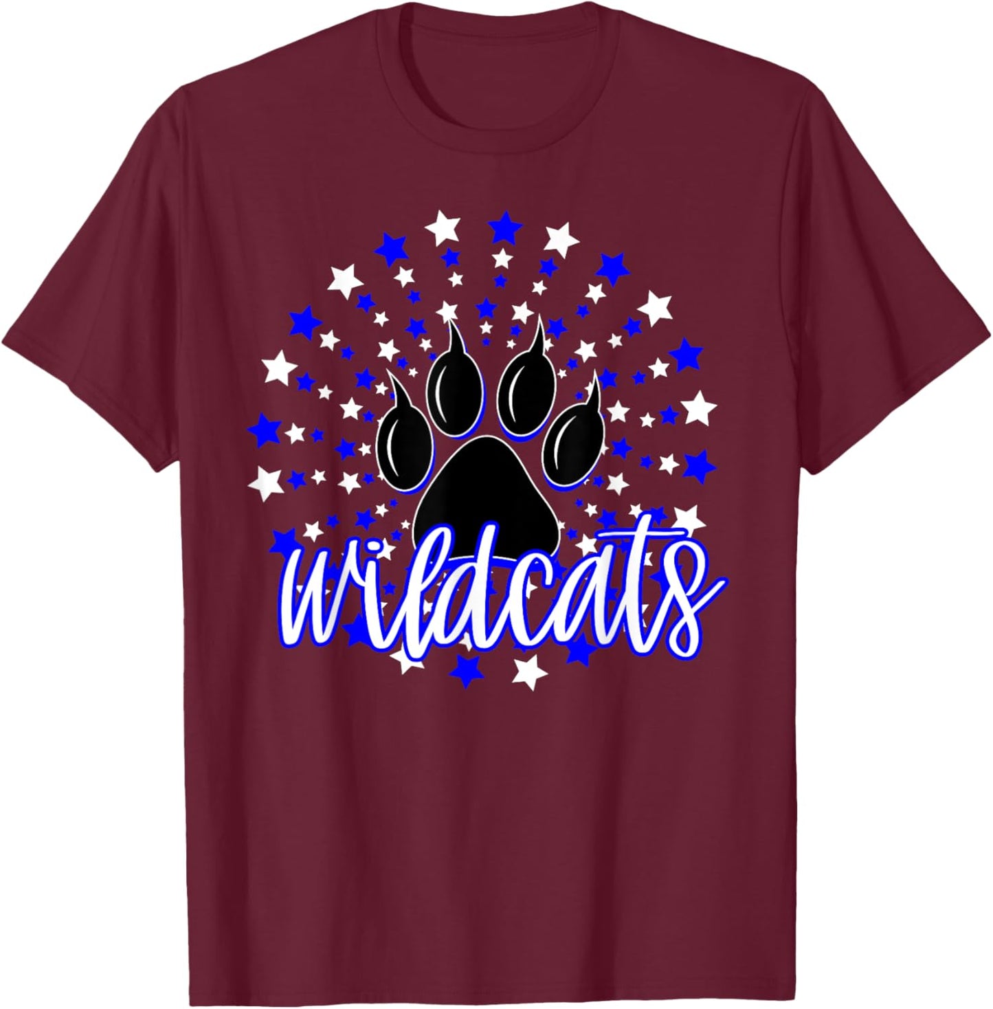 Wildcats School Spirit Blue Wildcat Pride Elementary Teacher T-Shirt - T-Shirt | Maroon