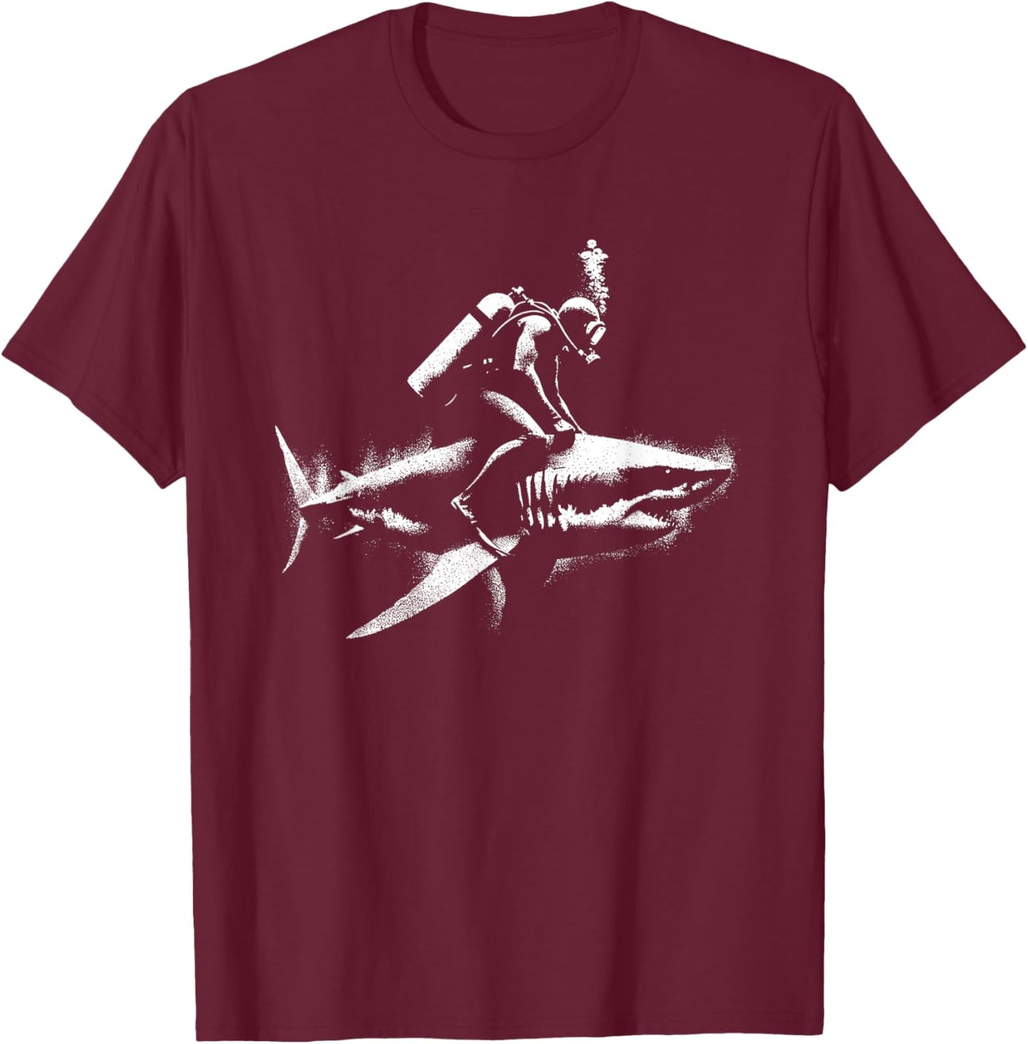 Scuba Diver Riding Shark - Funny White Shark Lover T-Shirt - T-Shirt | Maroon