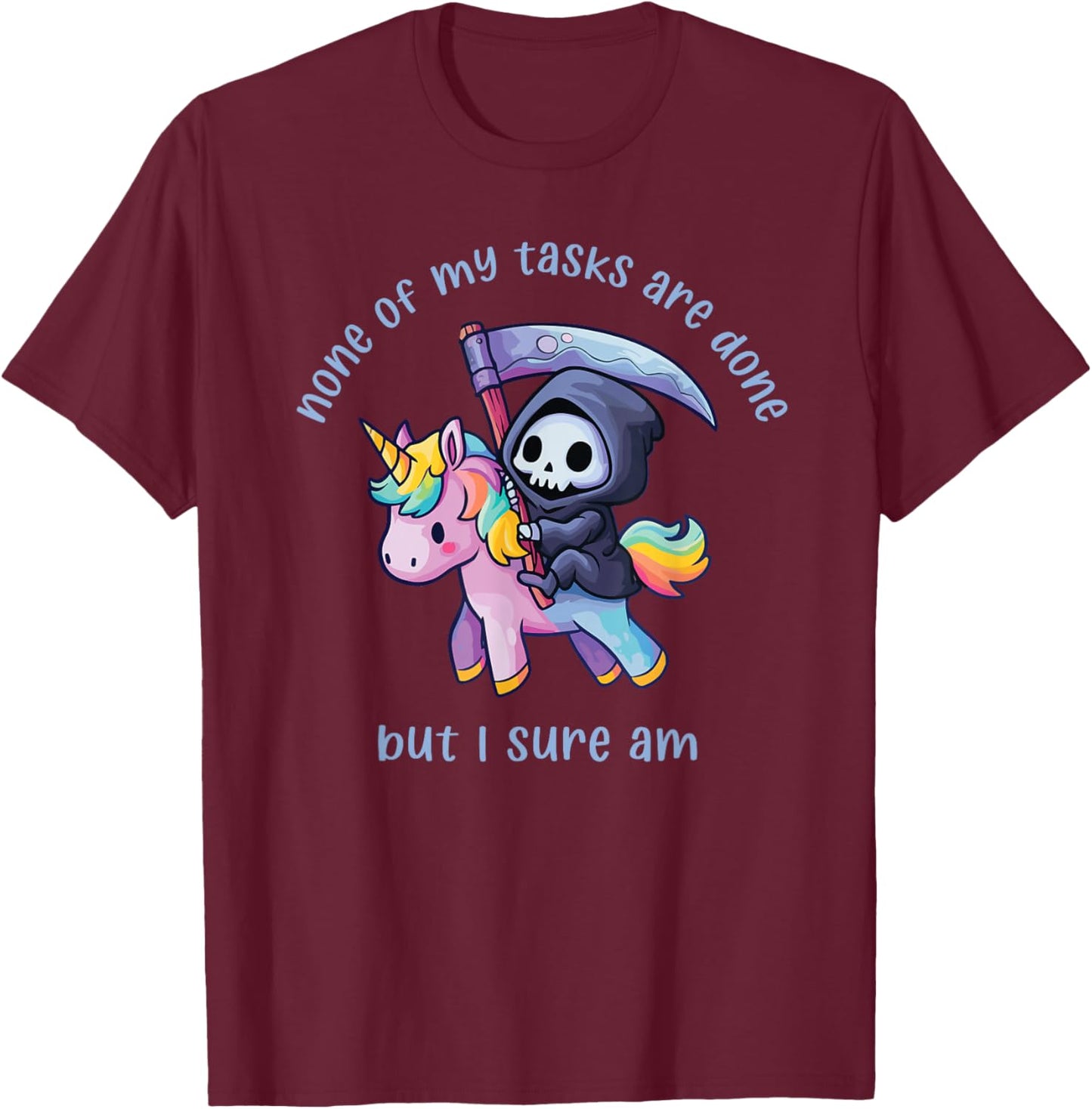 Funny Pastel Goth Unicorn Cute Grim Reaper T-Shirt - T-Shirt | Maroon