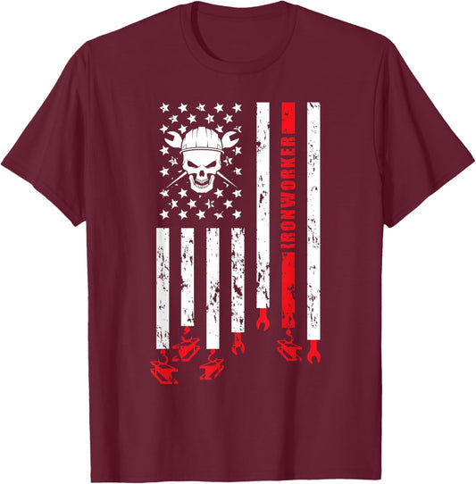 Ironworker US Flag Ironwork Ironworkers T-Shirt - T-Shirt | Maroon