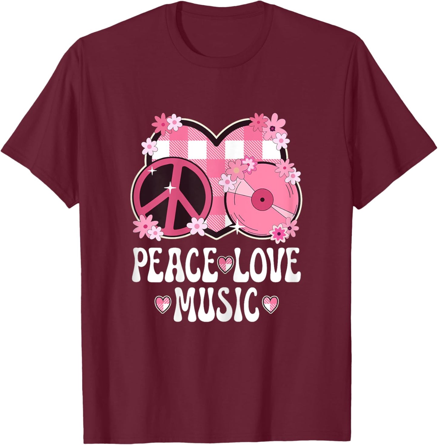 Peace Love Music Lover Outfit Women Teen Girls Cute Musician T-Shirt - T-Shirt | Maroon