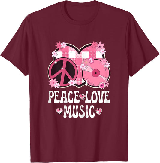 Peace Love Music Lover Outfit Women Teen Girls Cute Musician T-Shirt - T-Shirt | Maroon