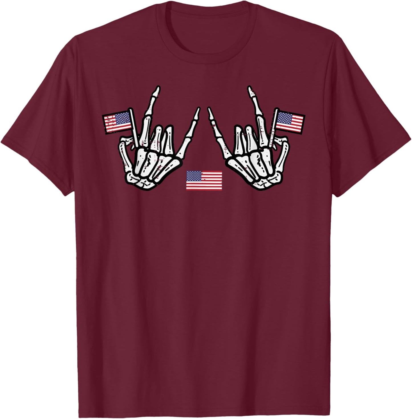 4th Of July Rocker Skeleton Hands Rock Patriot Men Boys Kids T-Shirt - T-Shirt | Maroon