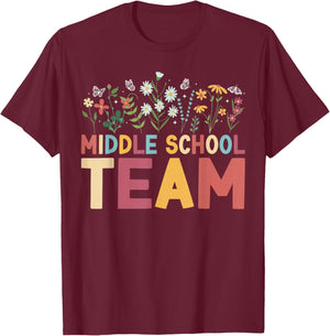 Middle School Team Flowers Middle School Teacher Crew T-Shirt - T-Shirt | Maroon
