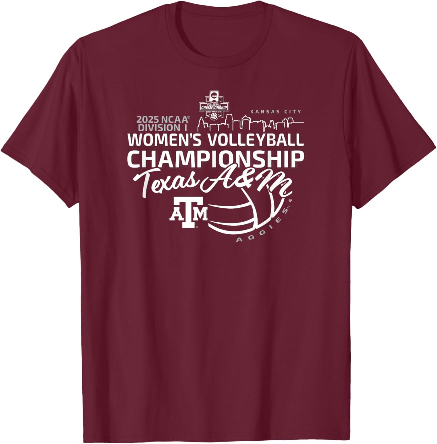 Texas A&M Aggies National Championship 2025 Volleyball T-Shirt - T-Shirt | Maroon