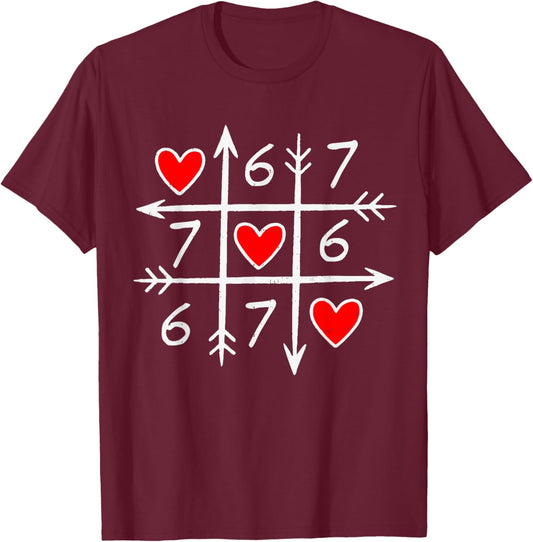 Valentines Day Six Seven 67 Meme 6 7 Heart Boys Girls Kids T-Shirt - T-Shirt | Maroon