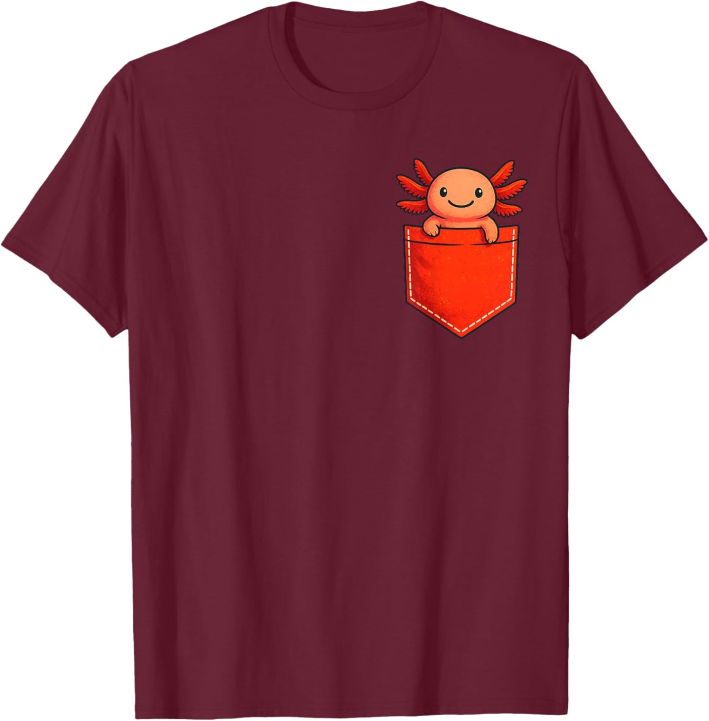 Cute Axolotl in Pocket Funny Apparel Women Teen Kid T-Shirt - T-Shirt | Maroon