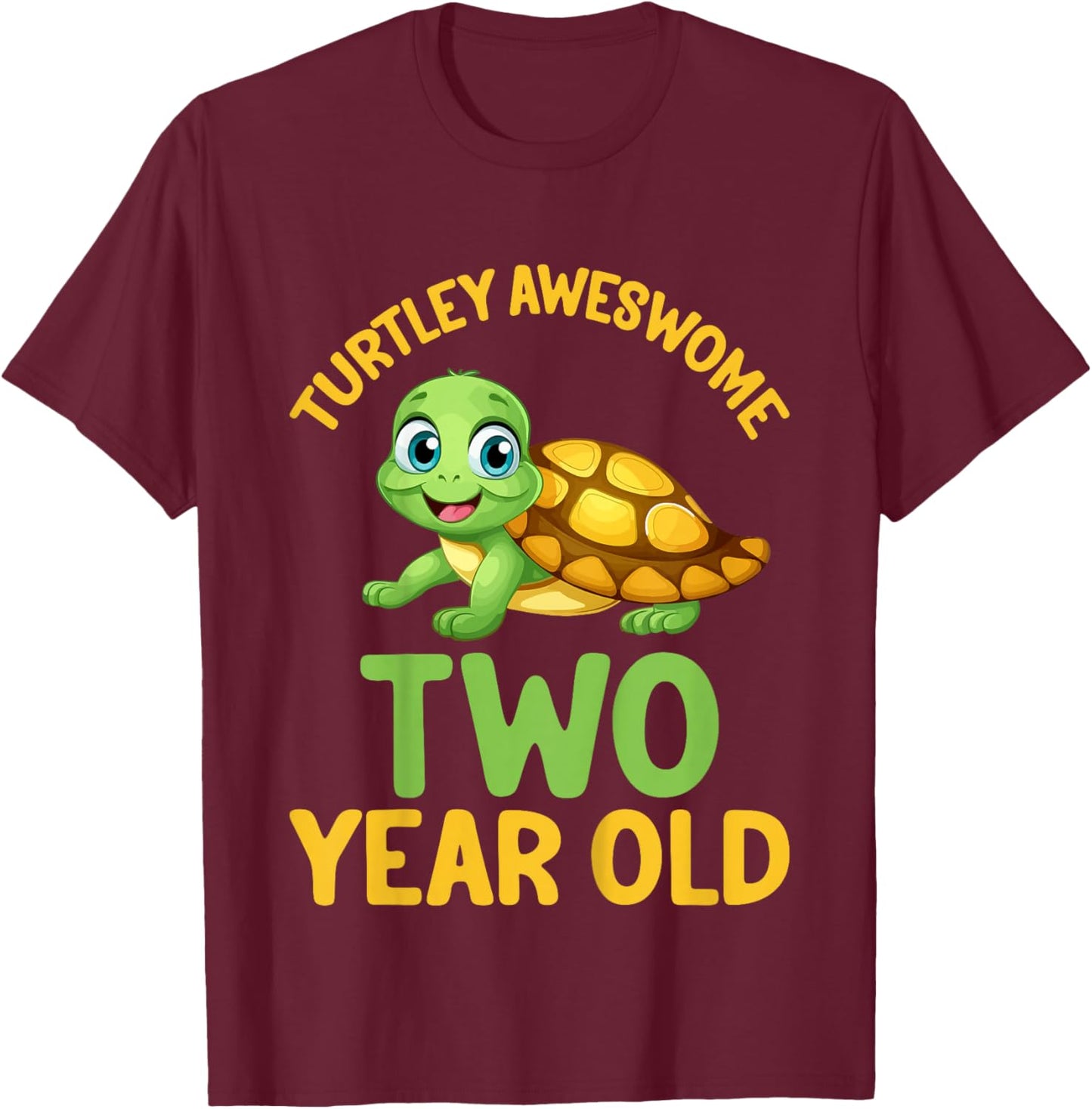 Kids Turtley Awesome Two Year Old Cute Turtle 2nd Birthday T-Shirt - T-Shirt | Maroon