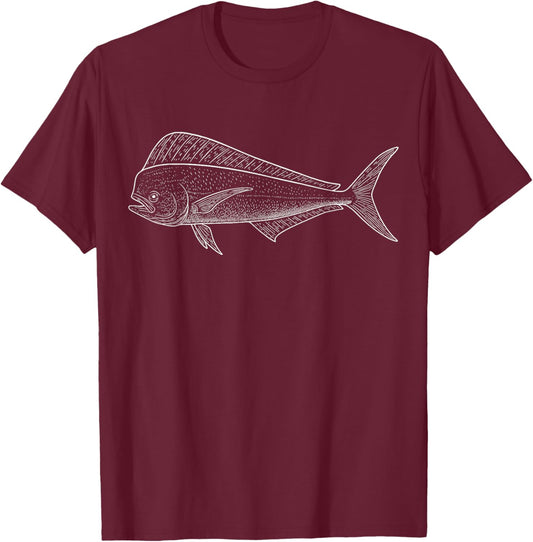 Mahi-mahi Illustration Dorade Coryphene T-Shirt - T-Shirt | Maroon