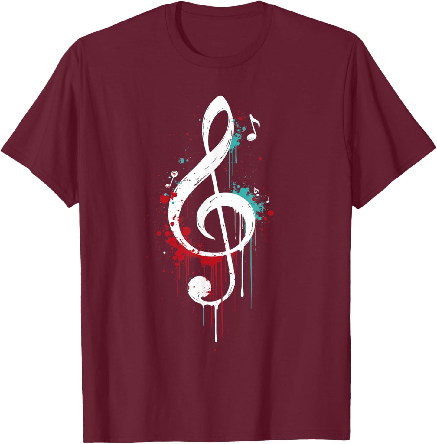 Dripping Treble Clef and Musical Notes Design for Music Love T-Shirt - T-Shirt | Maroon