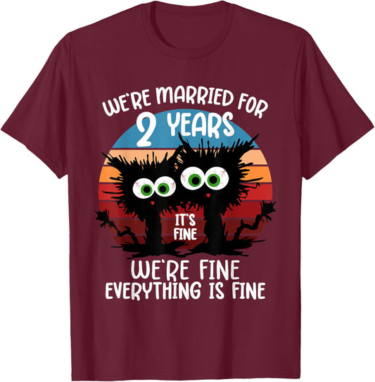 Cotton Wedding We're Married for 2 Years T-Shirt - T-Shirt | Maroon