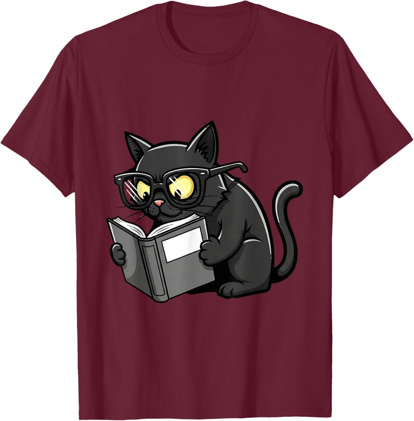 Cat Reading a Book Nerd Kitty Bookworm T-Shirt - T-Shirt | Maroon