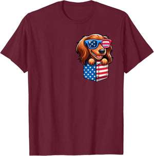 Long Hair Dachshund 4th July USA Flag In Pocket America T-Shirt - T-Shirt | Maroon