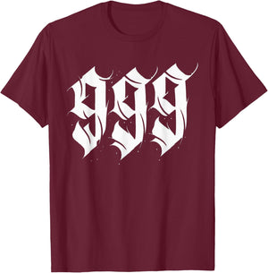 999 Angel Number Gothic Calligraphy T-Shirt - T-Shirt | Maroon