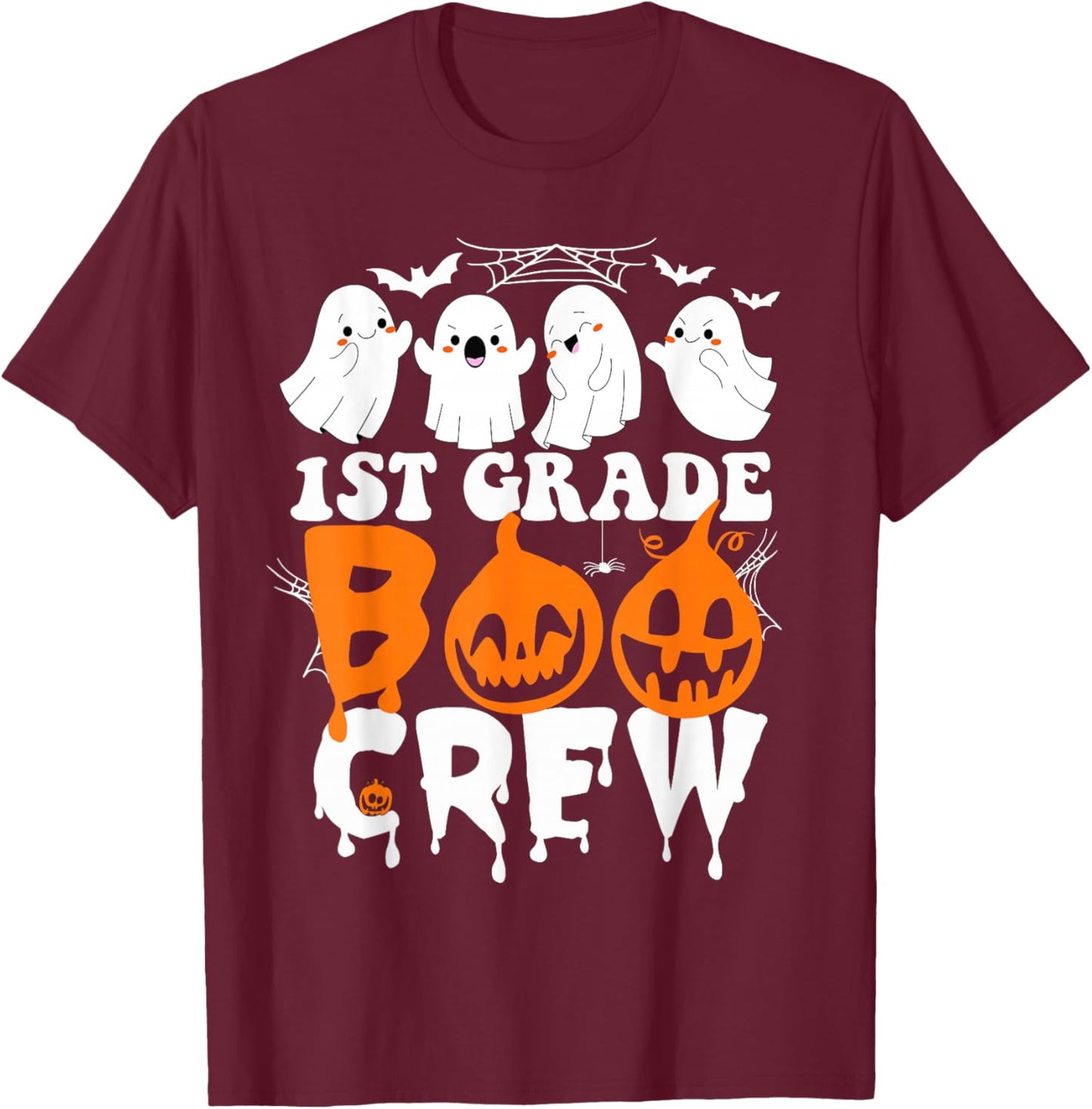 First Grade Boo Crew Teacher Student Cute Ghost Halloween T-Shirt - T-Shirt | Maroon