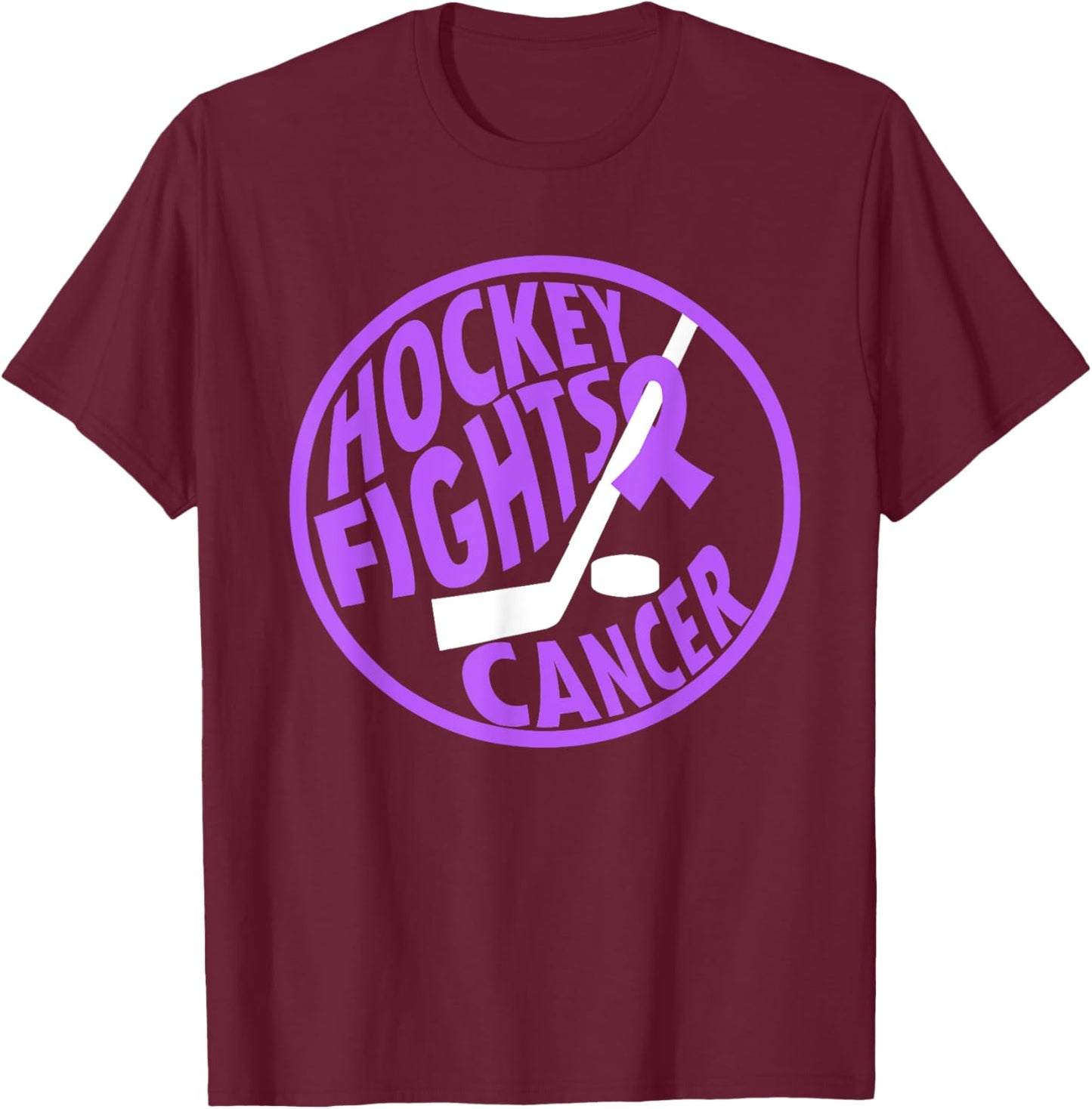 Funny Hockey Fights Cancer Purple Ribbon Gift T-Shirt - T-Shirt | Maroon