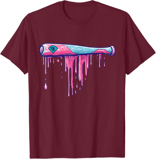 Baseball Bat with Sprinkles Drip T-Shirt - T-Shirt | Maroon