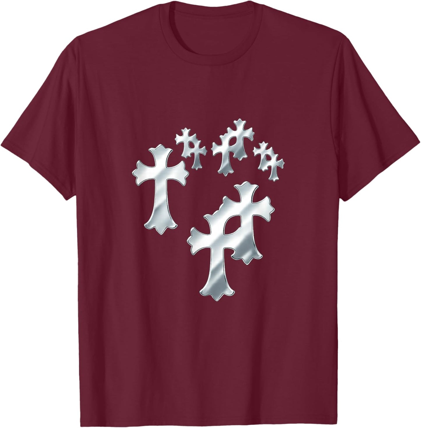 Y2K Grunge Vintage Cross Heart T-Shirt - T-Shirt | Maroon