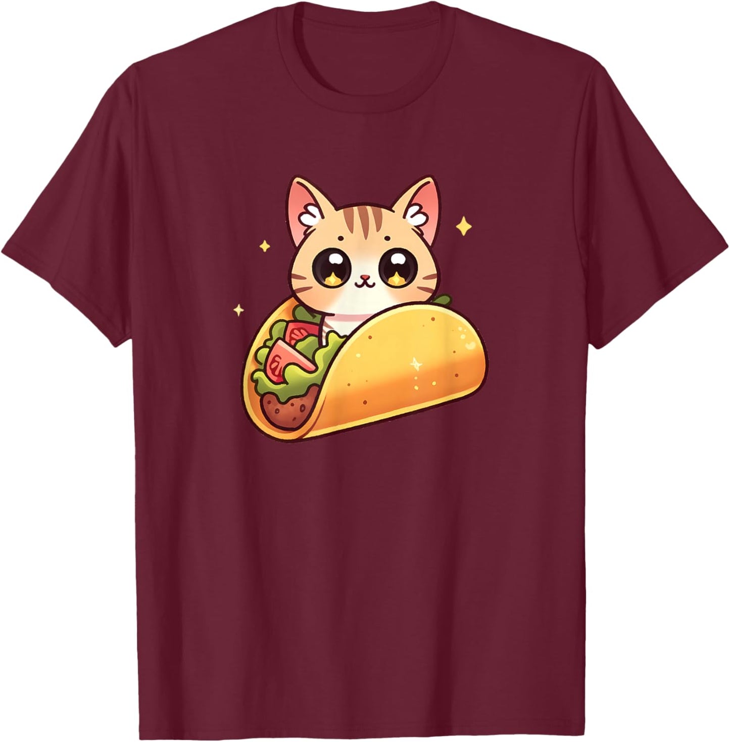 Cute Taco Cat Funny Kawaii Food T-Shirt - T-Shirt | Maroon