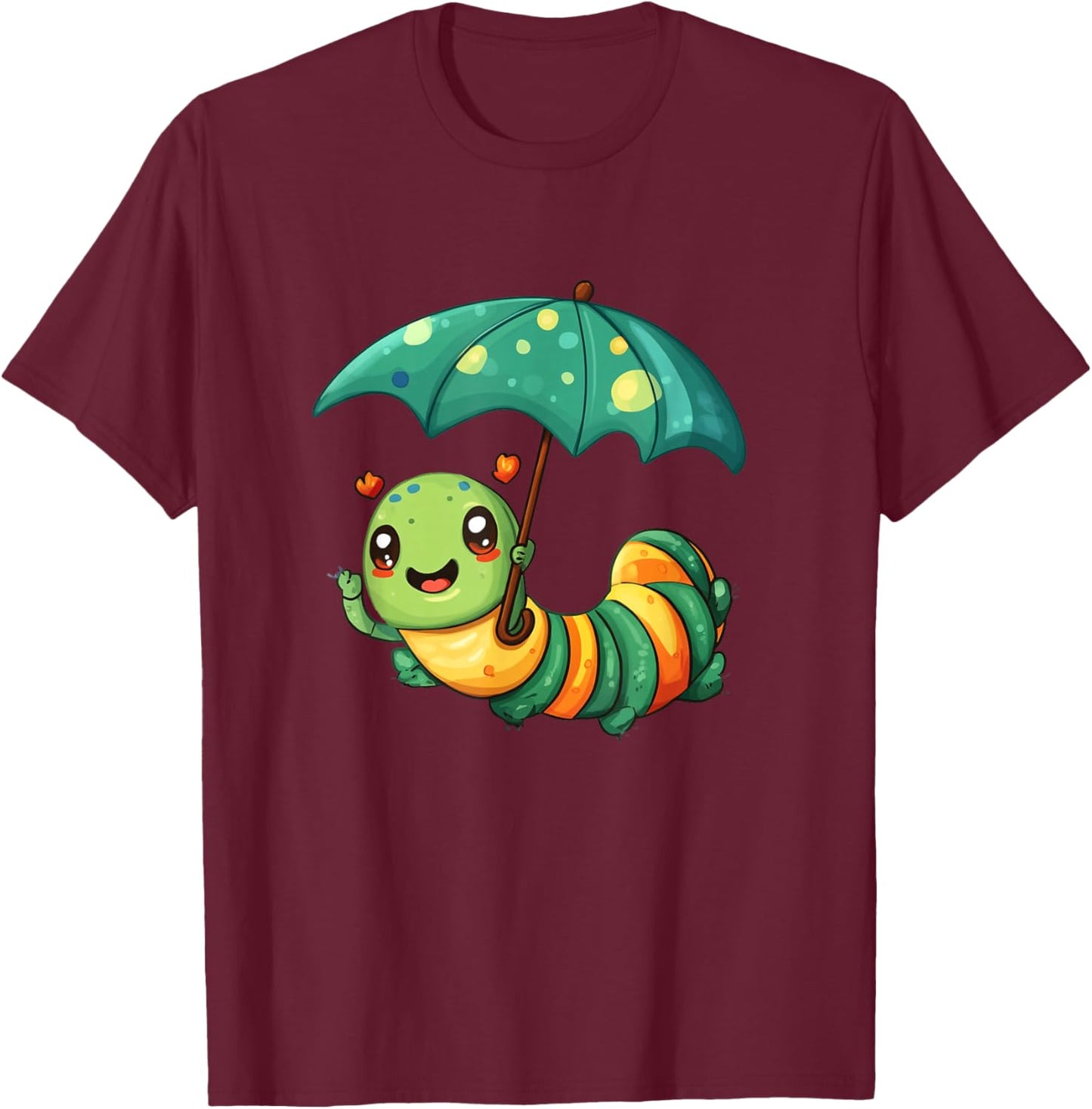 Fun Caterpillar Outfit for Kids and Umbrella Lovers T-Shirt - T-Shirt | Maroon
